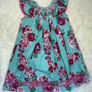 Floral Kids Casual Dress - Blue and Pink